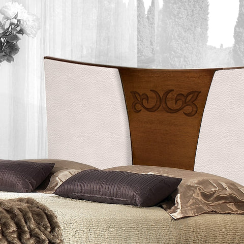 Classic Shaped Double Bed Headboard Detail in Wood and Leather Arte D'Angiò Piombini 