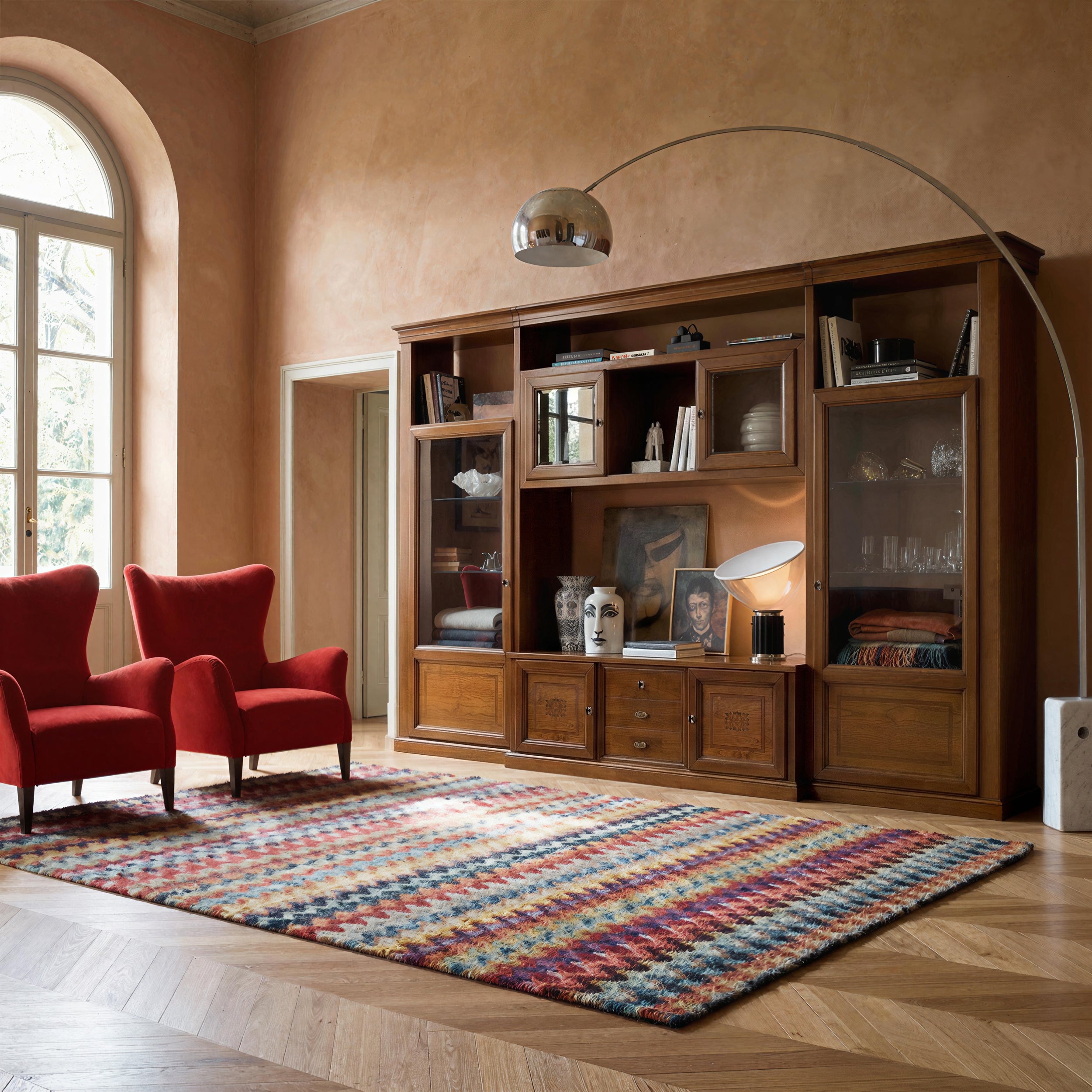 Parete Soggiorno Classica Legno di Ciliegio con Intarsio Piombini Mobili Artigianali Italiani 8865P Centenario Storia Mobili Design Passione Artigianale