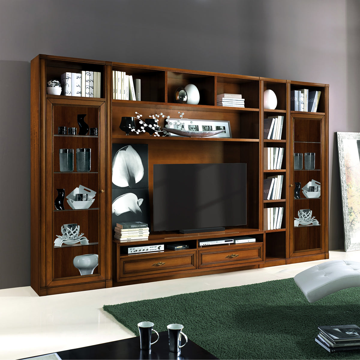 Classic Living Room Mobile Wall L 365 cm In Cherry Wood Finish Arte D'Este Piombini Collection