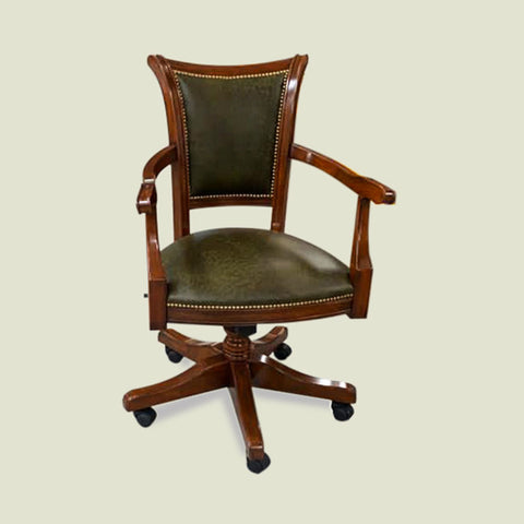 Poltrona girevole classica in legno, rivestita in vera pelle, collezione Arte Piombini Mobili Classici Italiani 8855