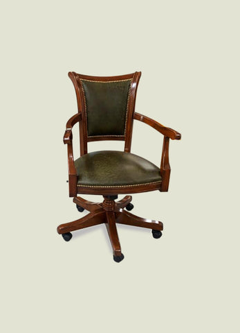 Classic Office Study Armchair Lacquered in Wood and Genuine Leather Arte Piombini Collection