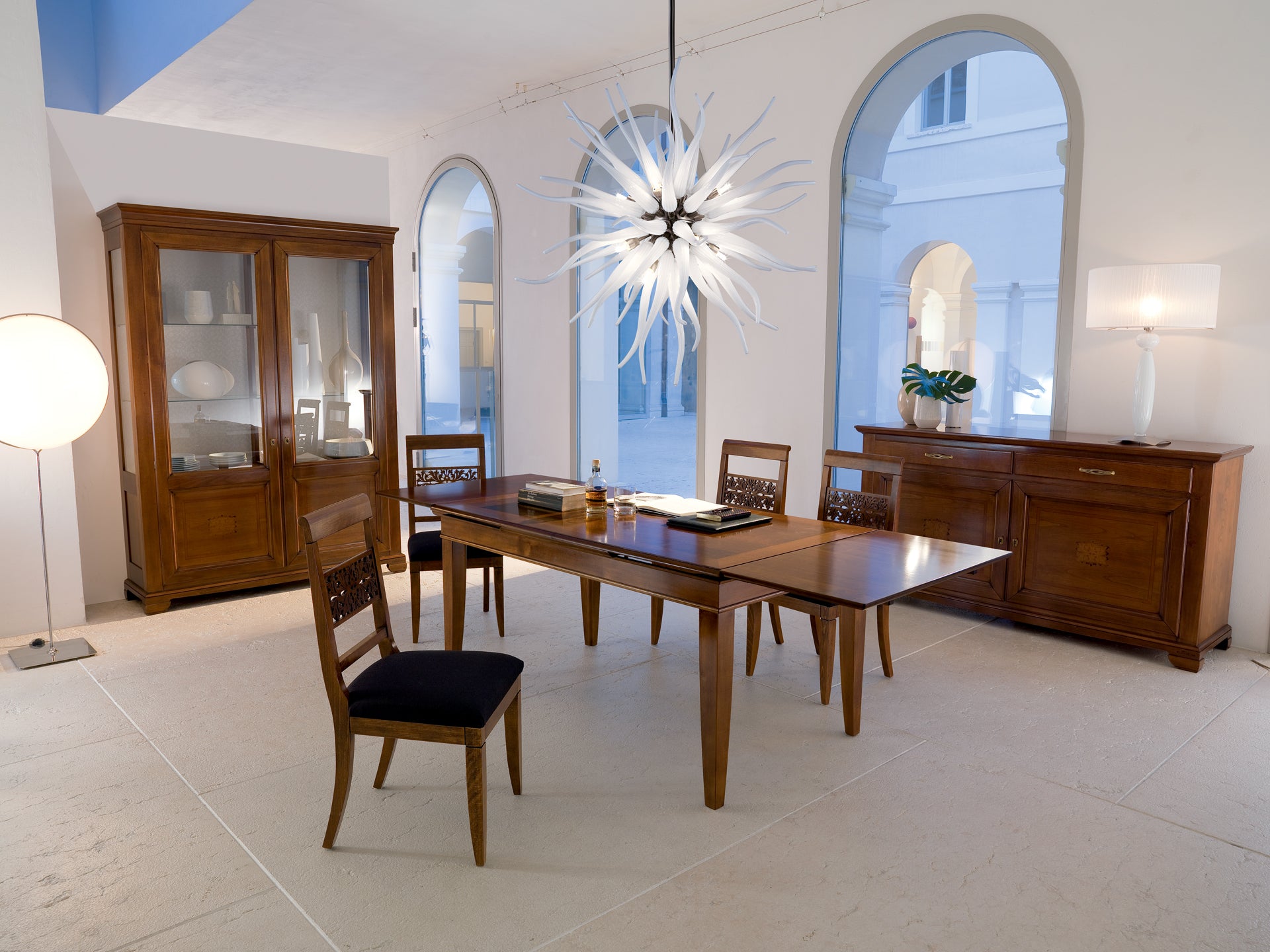 Sala da pranzo classica completa in legno di ciliegio con intarsio collezione Arte Piombini Mobili Classici Italiani