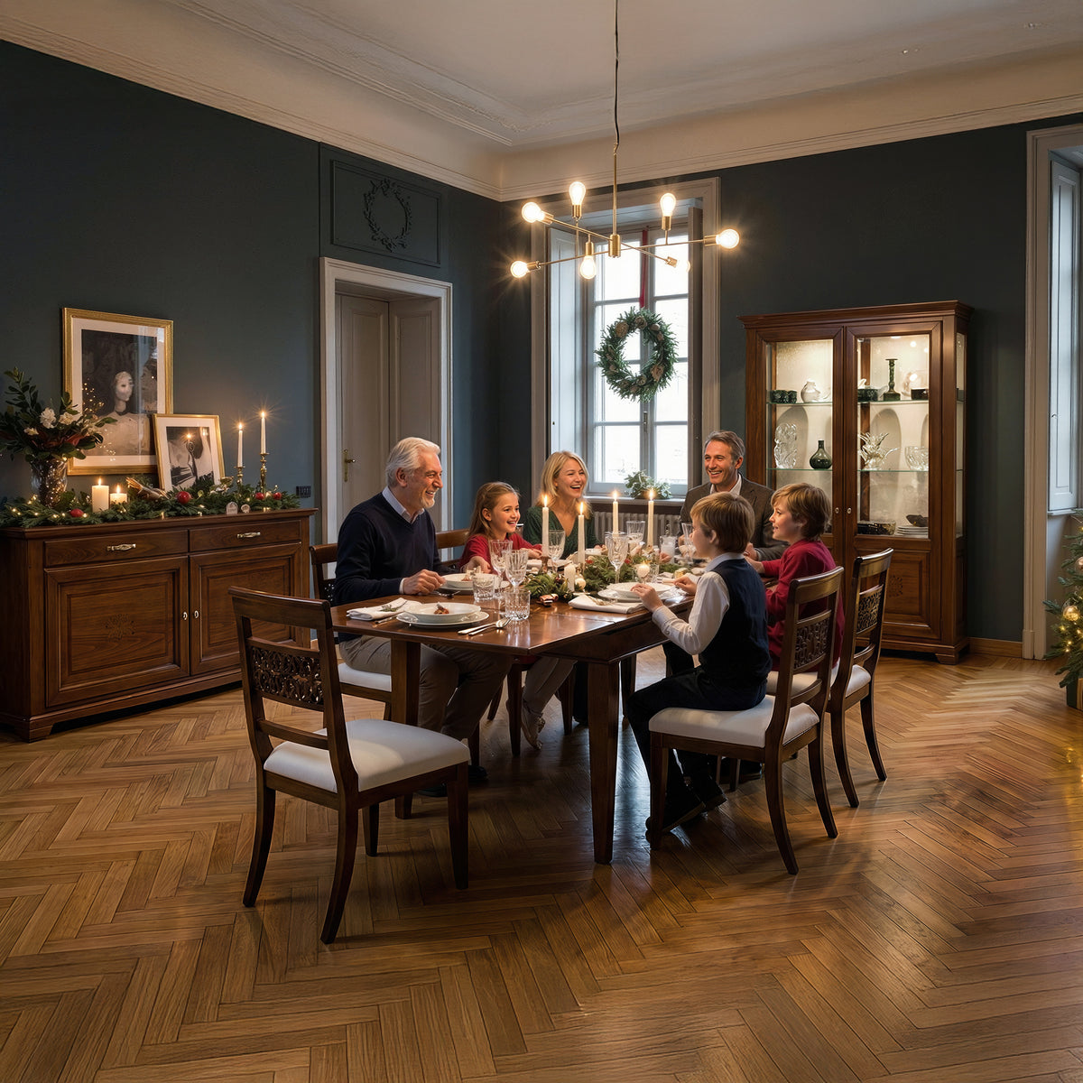 Klassisches Esszimmer aus Kirschholz mit kunstvollen Intarsien