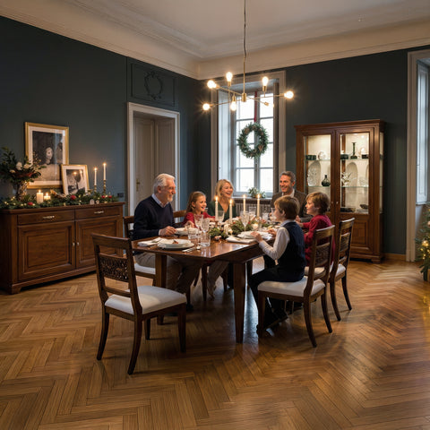 Klassisches Esszimmer aus Kirschholz mit kunstvollen Intarsien