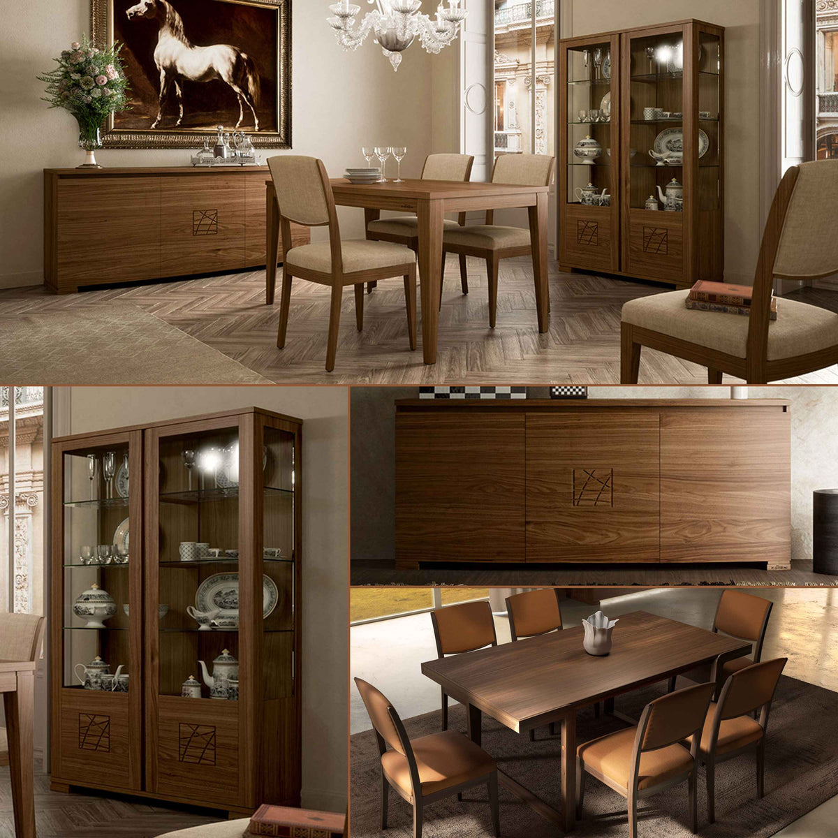 Complete Modern Dining Room in Walnut Wood with Carving from the Modigliani Piombini Collection
