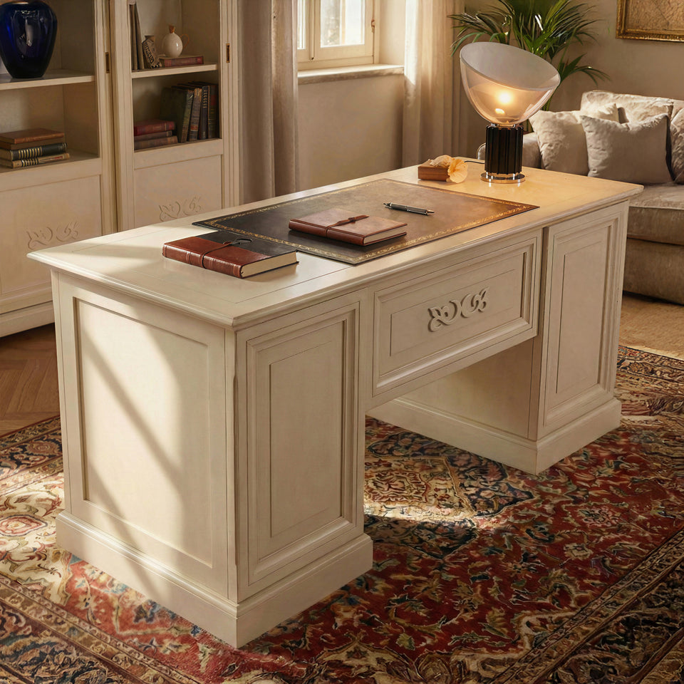 Bureau classique avec sept tiroirs en cerisier et cuir, collection Arte Piombini Mobili Classici Italiani P1018PMB P1019PMB