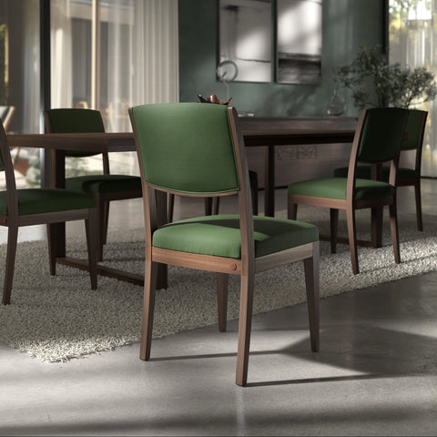 Modern Seating Chairs in Genuine Leather and Walnut Wood (Sold in Pairs) Modigliani Piombini Collection 