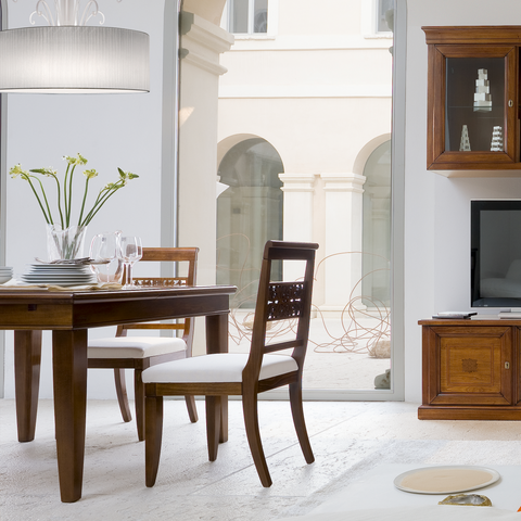 Classic Seated Chairs in Wood and Genuine Leather with Lacquered Finish (Sold in Pairs) Arte Piombini Collection 