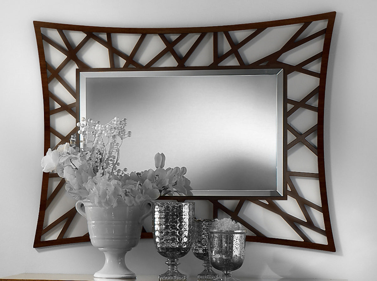 Classic Mirror Mirror 111 x 89 Perforated Rectangular Cherry Finish Visconti Piombini Art Collection 