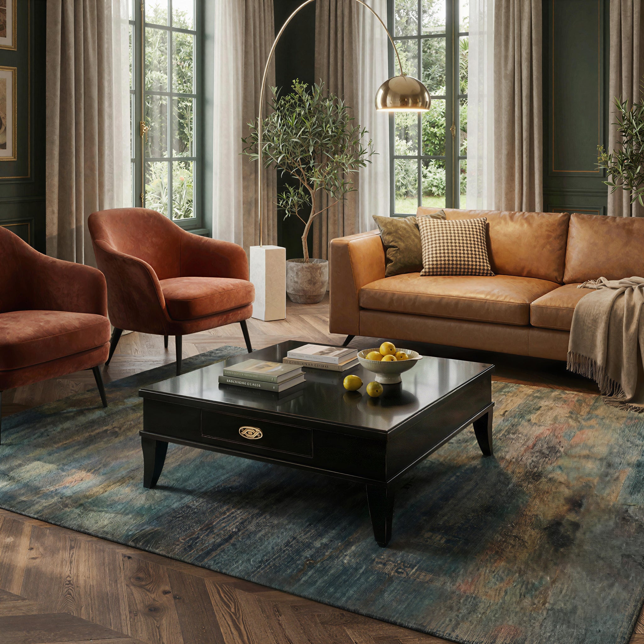 Tavolino Quadrato Classico Laccato Nero un Cassetto Arte Tiziano Piombini RH932