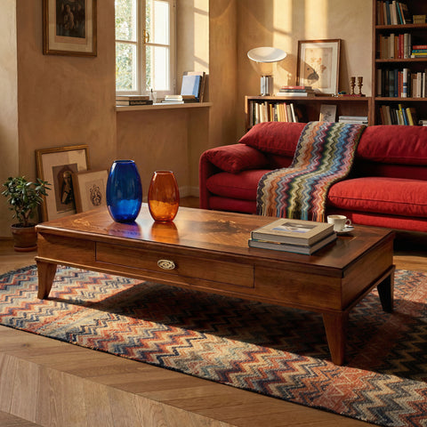 Tavolino rettangolare Classico Intarsiato un Cassetto Arte Tiziano Piombini RH933