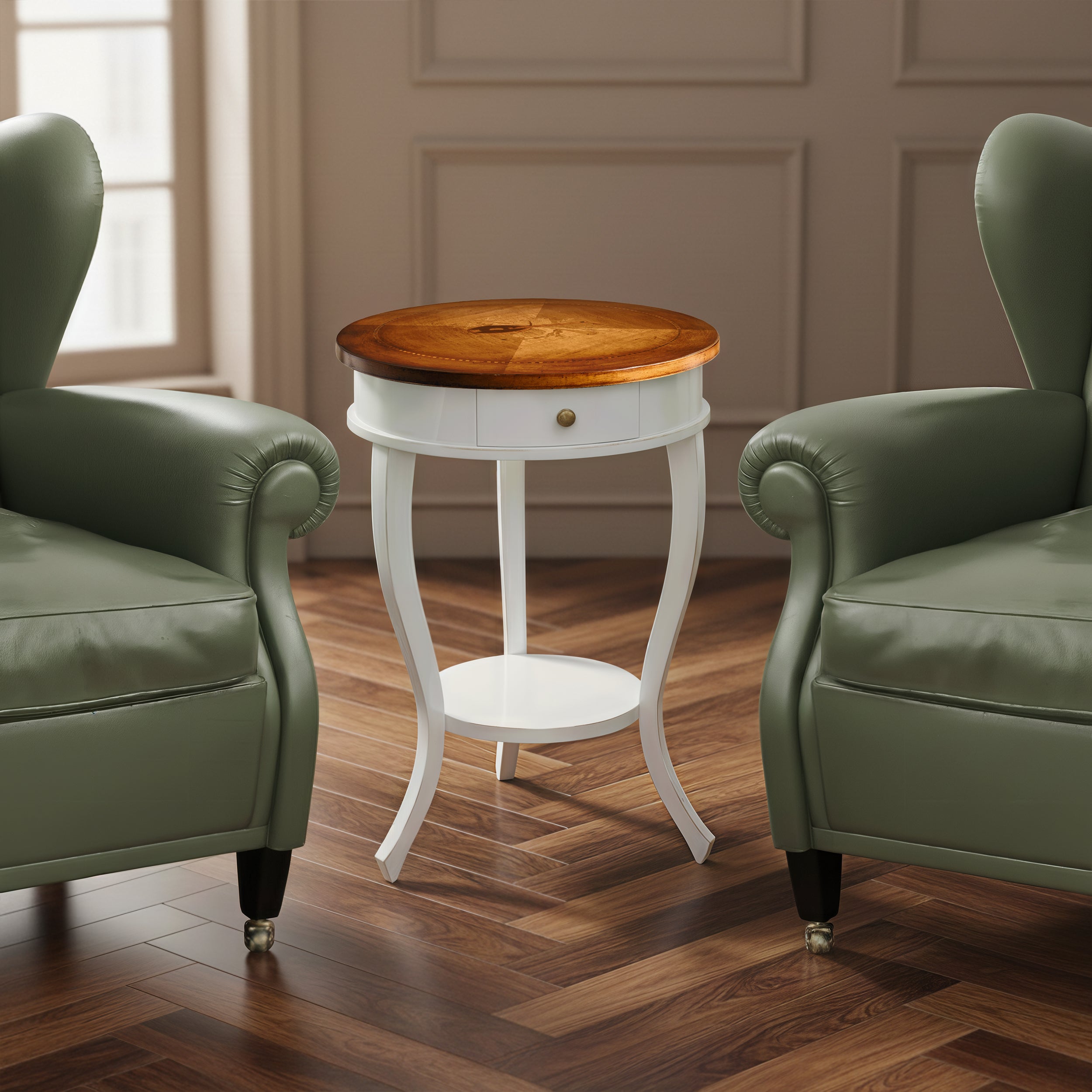 Tavolino Rotondo Classico Intarsiato Arte Tiziano Piombini RH6199