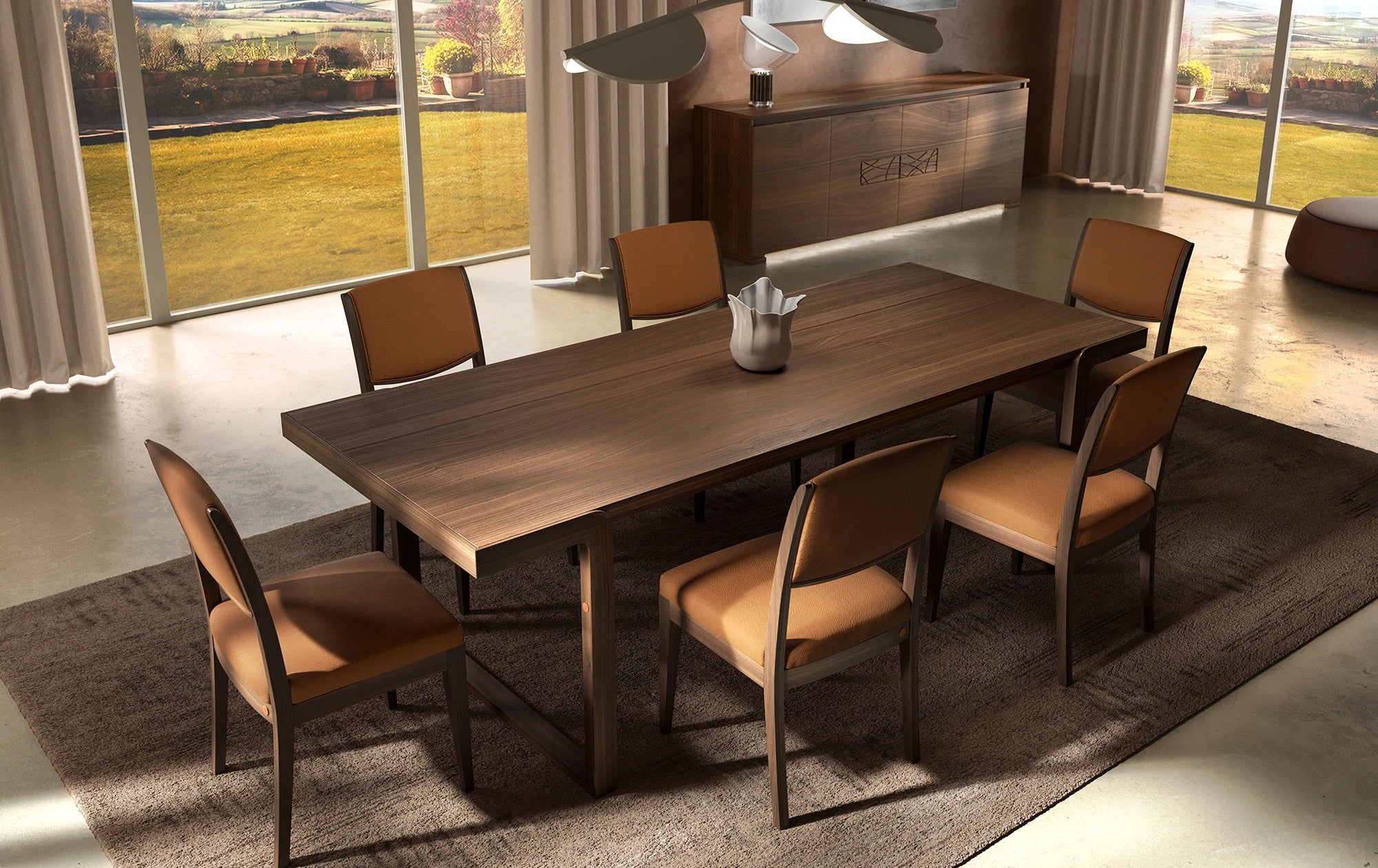 Modern Fixed Rectangular Table L 180 and 240 P 100 cm in Walnut Wood Modigliani Piombini Collection