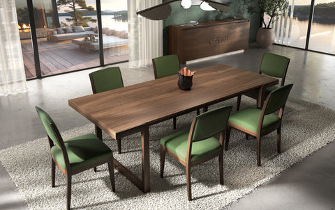 Modern Rectangular Table L 240 in Walnut Wood with 6 Modern Chairs in Real Leather Modigliani Piombini Collection