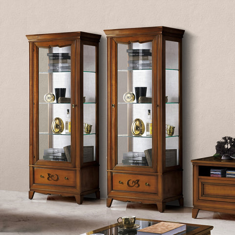Classic showcase L 83 in cherry wood finish with decoration from the Piombini Arte D'Este collection