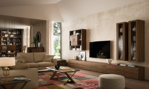Parete mobile soggiorno moderno in legno di noce Collezione Modigliani Piombini Comp05