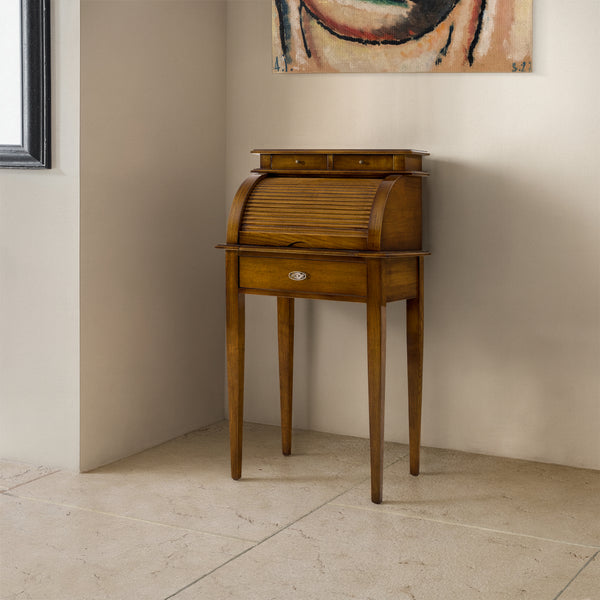 Bureau piccolo classico in legno di noce con serrandina e piano estraibile, Collezione Tiziano, artigianale Piombini – RH781
