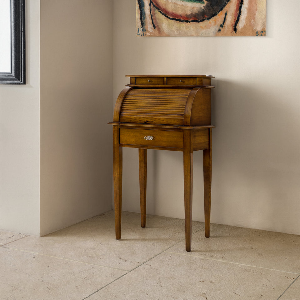 Bureau piccolo classico in legno di noce con serrandina e piano estraibile, Collezione Tiziano, artigianale Piombini – RH781
