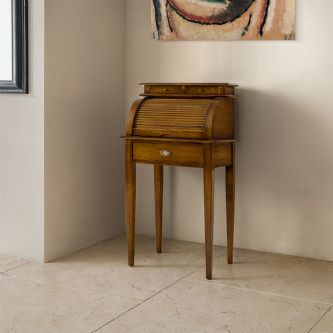 Bureau piccolo classico in legno di noce con serrandina e piano estraibile, Collezione Tiziano, artigianale Piombini – RH781