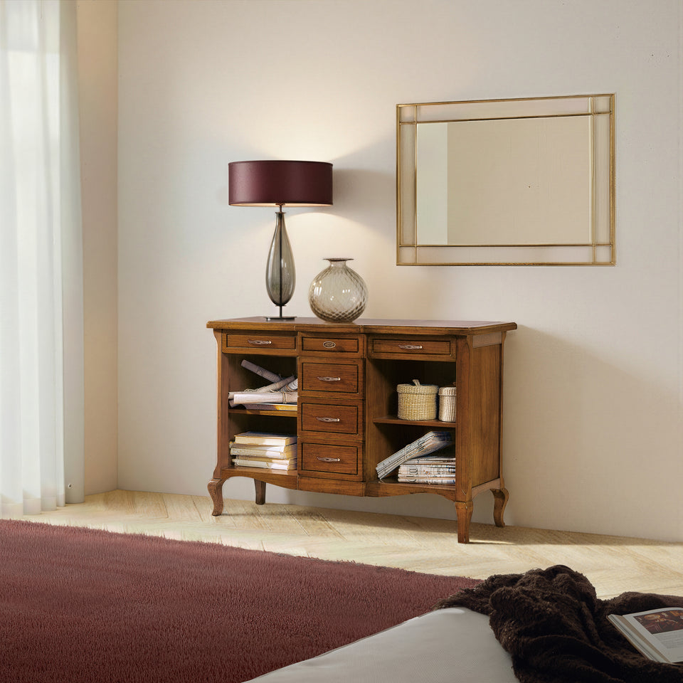 Console classique Tiziano RH8430G avec 6 tiroirs et étagères réglables, élégante et fonctionnelle. Parfaite au salon, dans l'entrée ou derrière le canapé, elle allie beauté et praticité.