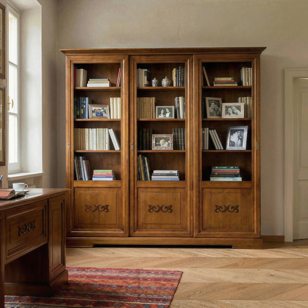 Klassisches Bücherregal aus Holz mit 3 Schiebetüren D’Este
