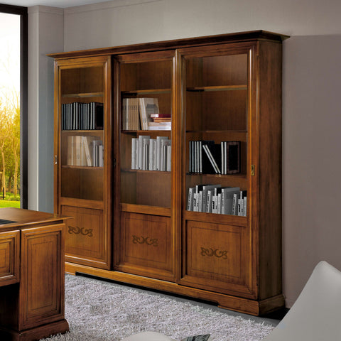 Classic three-door sliding bookcase with cherry finish Arte D'Este Piombini P1017PMB