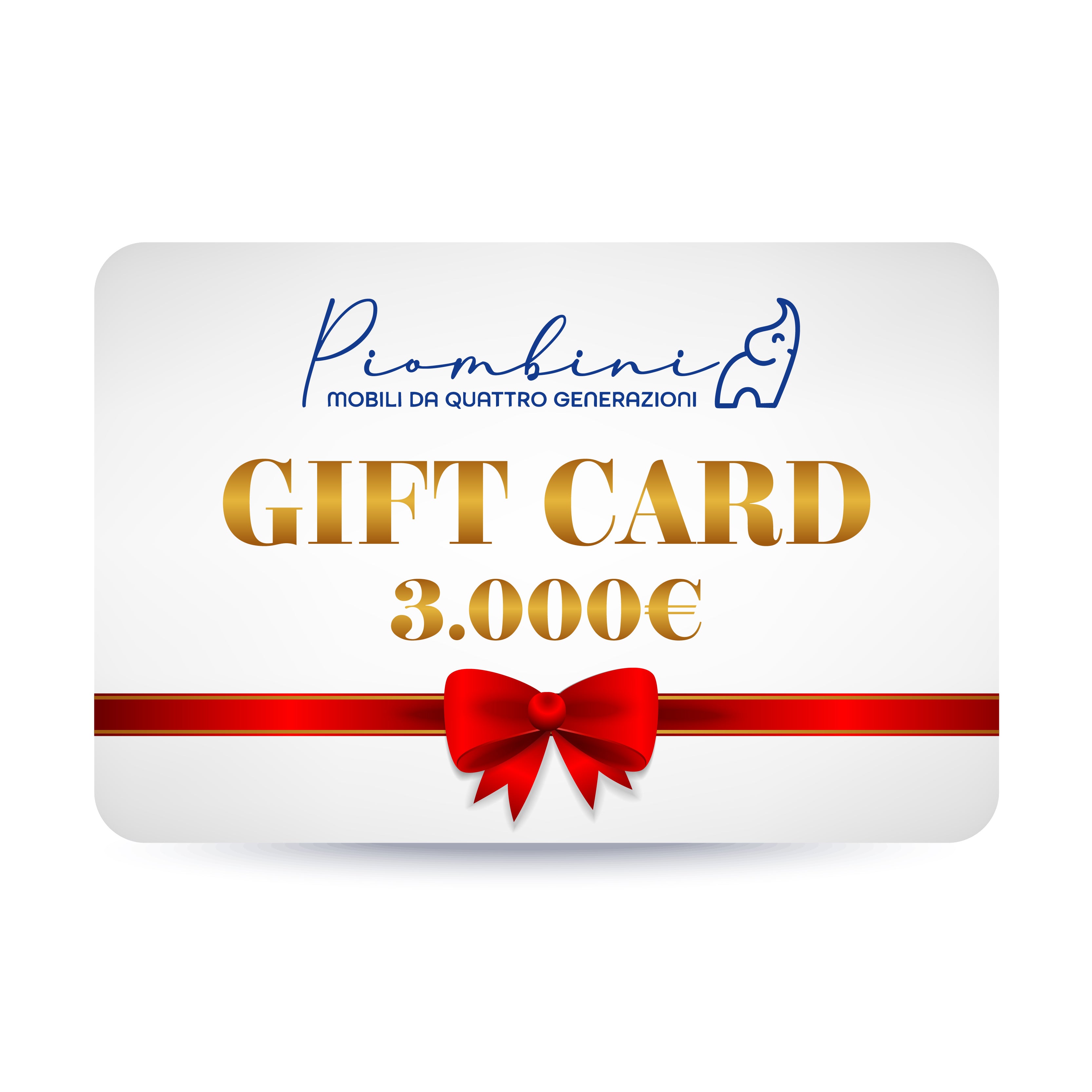 Gift Card Piombini 3.000 euro, buono regalo elegante con nastro rosso per arredare uno o più ambienti con mobili artigianali made in Italy