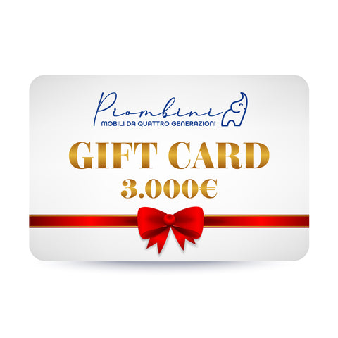 Gift Card Piombini 3.000 euro, buono regalo elegante con nastro rosso per arredare uno o più ambienti con mobili artigianali made in Italy