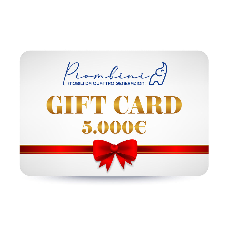 Carte cadeau Piombini 5.000 euro, bon cadeau élégant avec ruban rouge pour redécorer des pièces entières avec des meubles artisanaux fabriqués en Italie