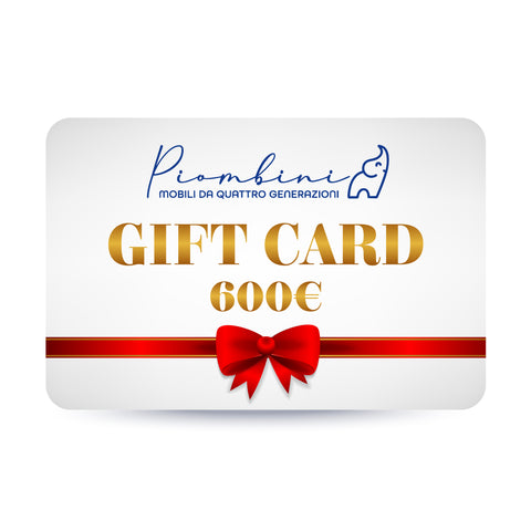 Gift Card Piombini 600 euro, buono regalo elegante con nastro rosso per arredare la casa con mobili artigianali made in Italy da quattro generazioni
