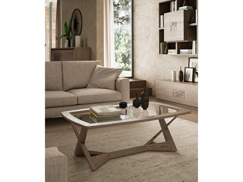 Table basse moderne de forme rectangulaire 124 x 75 en bois de frêne Modigliani Piombini