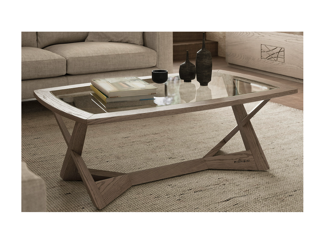 Table basse moderne de forme rectangulaire 124 x 75 en bois de frêne Modigliani Piombini