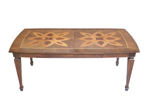 Tavolo classico quadrato allungabile in legno di noce intarsiato collezione Arte Piombini PR1752-Out