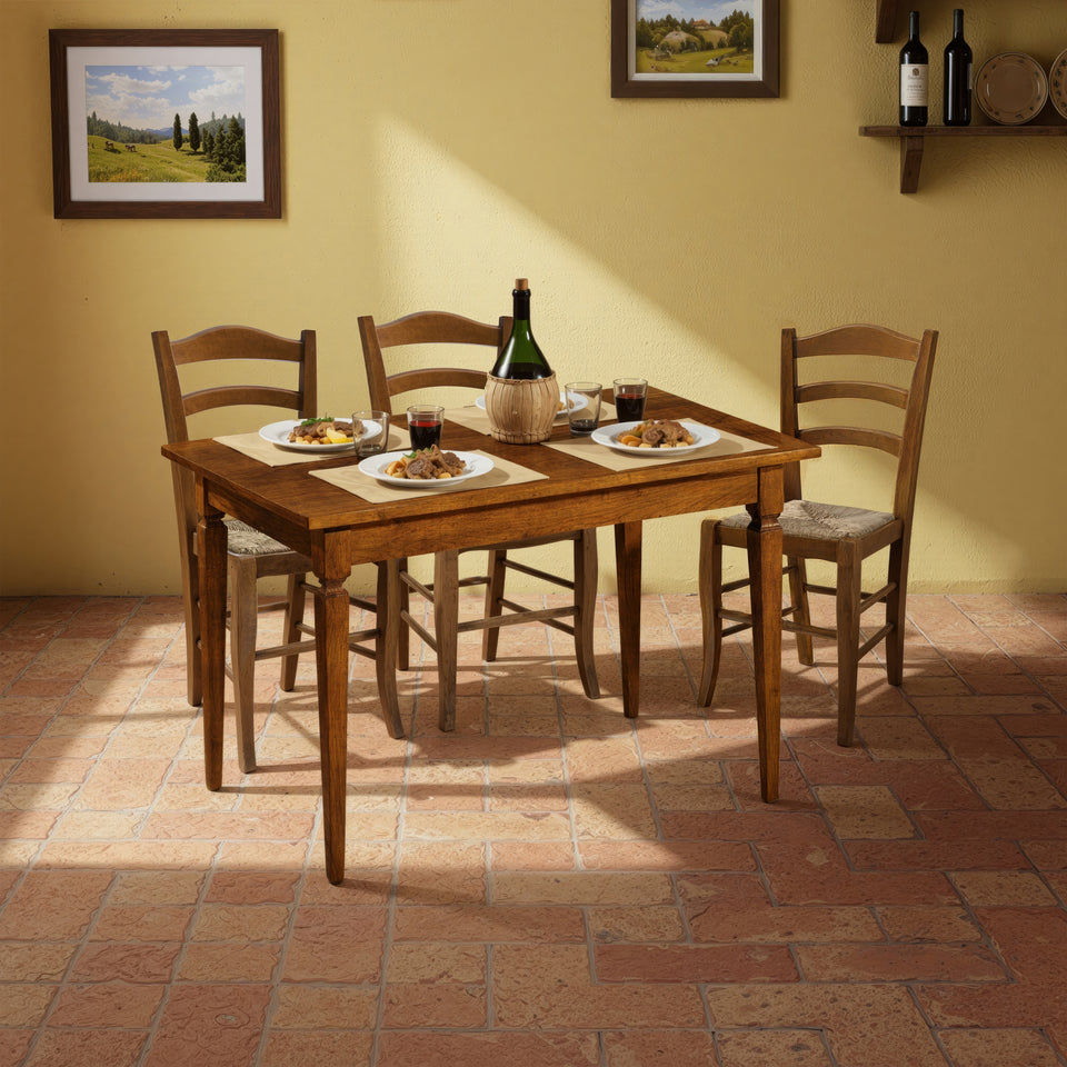 Tavolo rettangolare fisso Borgo Antico RH553: calore autentico e stile tradizionale. Un tavolo rettangolare classico e conviviale, ideale per ricreare il calore delle osterie e delle case italiane. Solido, funzionale e ricco di autentica tradizione Piombini.